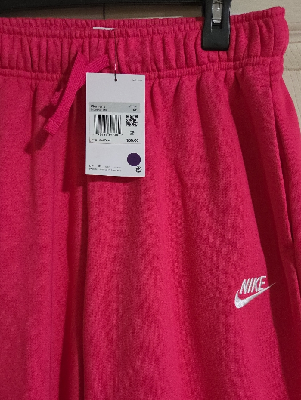 Nike Womens Hot Pink Fleece Joggers with White Logo - Picture 2 of 3